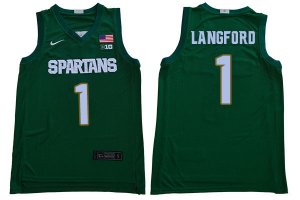 Men Joshua Langford Michigan State Spartans #1 Nike NCAA Green Authentic College Stitched Basketball Jersey TI50T33PV